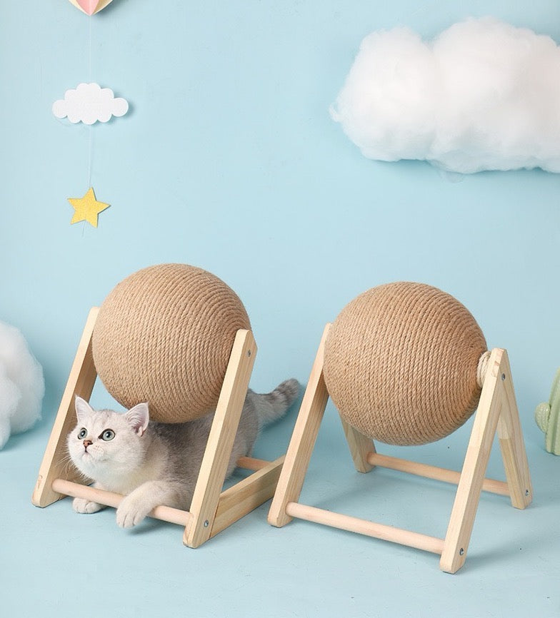 HoMings Pet Sisal Cat Wooden Scratching Ball Post V Shape