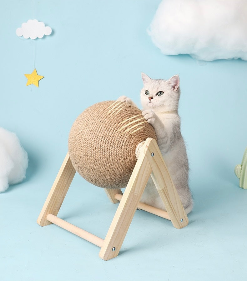 HoMings Pet Sisal Cat Wooden Scratching Ball Post V Shape