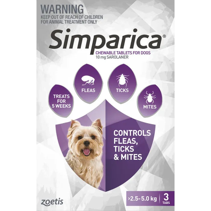 Simparica Flea Treatment For Dog 2.6-5kg (3 Packs)