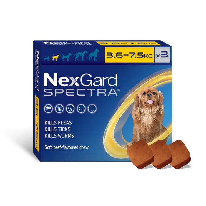 Nexgard Spectra Flea Tick & Worm Chewable Treatment 3.6-7.5kg (3 packs)