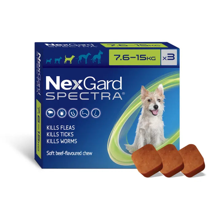 Nexgard Spectra Flea Tick & Worm Chewable Treatment 7.6-15kg (3 packs)